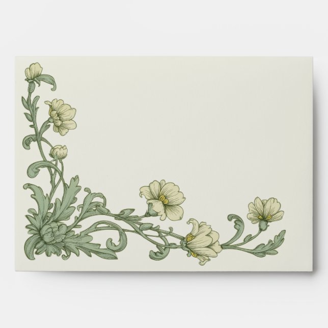 Soft Floral pretty Art Nouveau Wedding Envelope (Front)