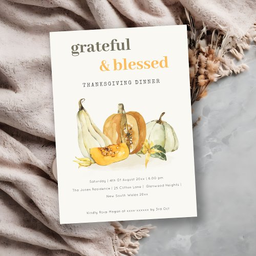 Soft Floral Pumpkin Thanksgivings Dinner Invite