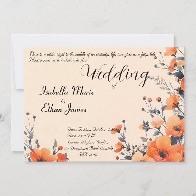 Soft floral romanitc wedding invitation design (Front)