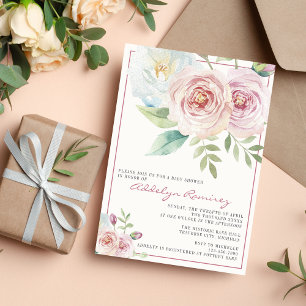 Soft Floral Romantic Greenery Mauve Baby Shower Invitation