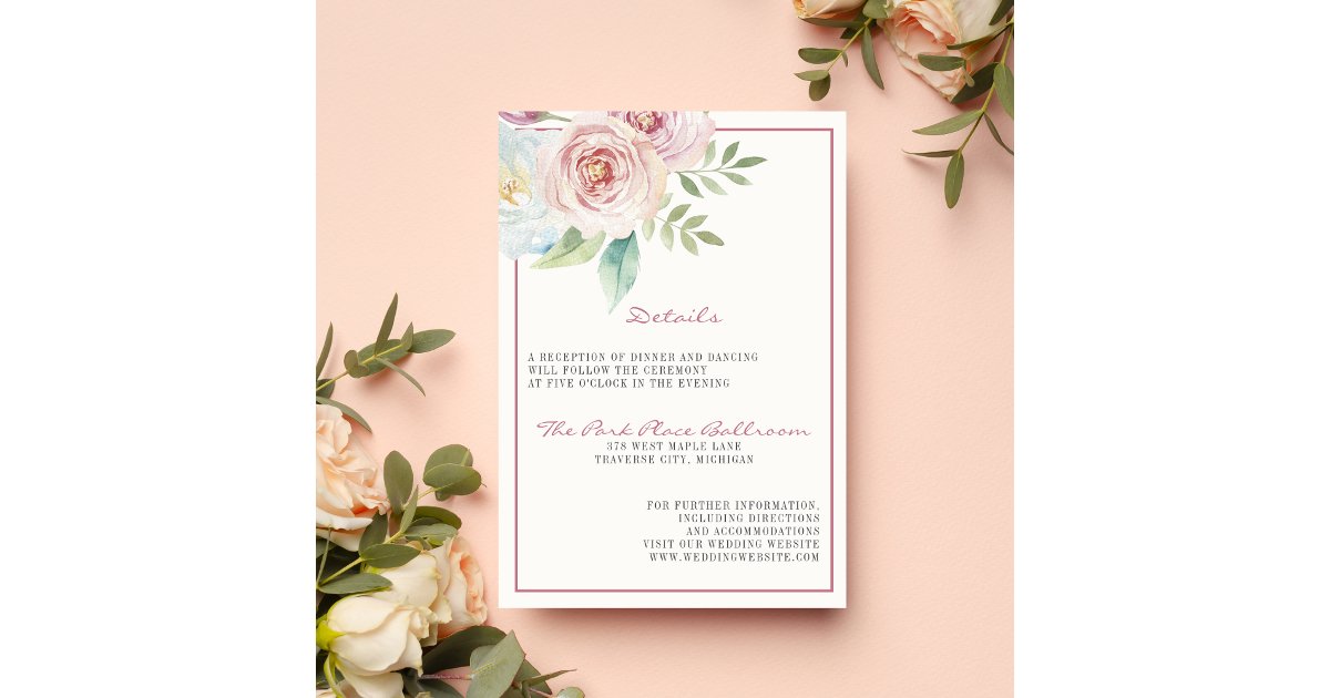 Soft Floral Romantic Pink Greenery Mauve Wedding Enclosure Card | Zazzle