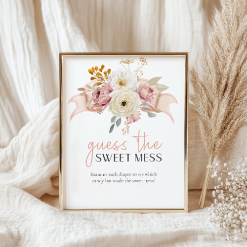 Soft Floral Sweet Mess Diaper Baby Shower Game Poster