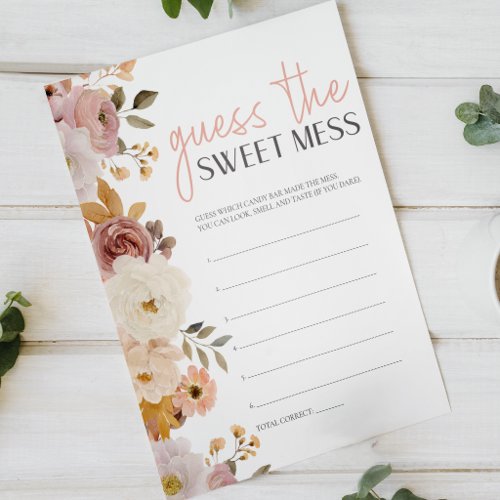 Soft Floral Sweet Mess Diaper Baby Shower Game Poster