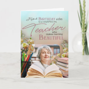 Soft Floral Teacher Birthday Keepsake Photo  Card
