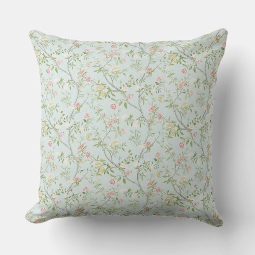 Soft Floral Throw Pillow w Mint Green Background