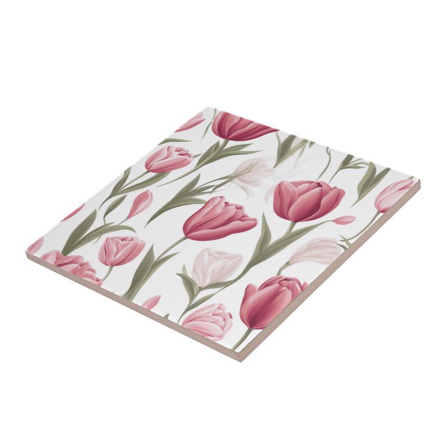 Soft Floral Tulips Ceramic Tile (Side)