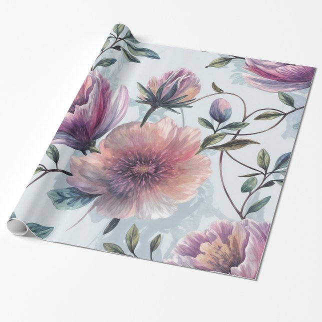Soft Floral Watercolor Gift Wrap (Unrolled)