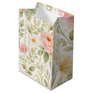 Soft Floral Watercolor Pattern   Medium Gift Bag