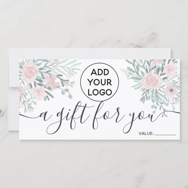 Soft floral watercolor pink logo gift certificate (Front)