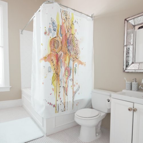 Soft Floral Watercolor Shower Curtain