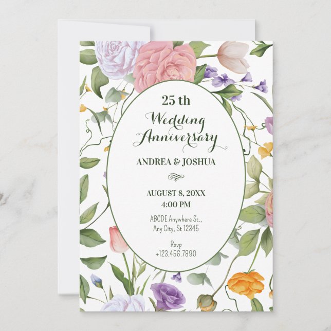Soft floral wedding anniversary invitation (Front)