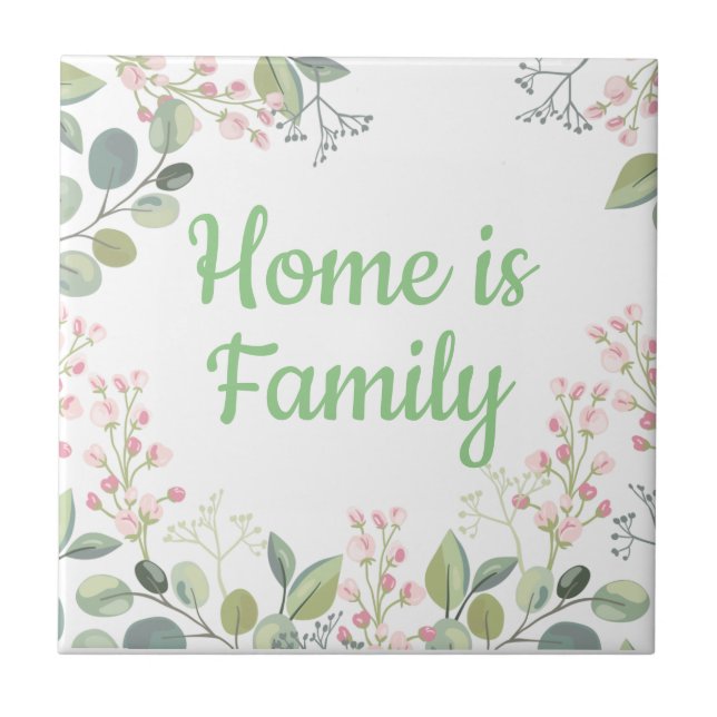 Soft Floral with Leaves and Tiny Budding Flowers Ceramic Tile (Front)