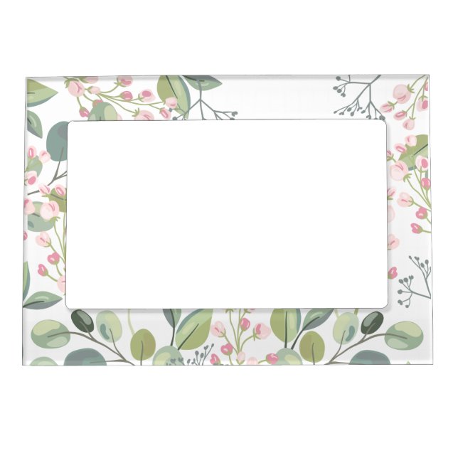 Soft Floral with Leaves & Tiny Budding Flowers Magnetic Frame (Front)