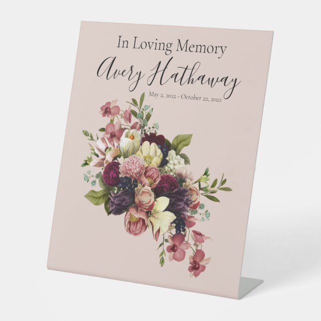 Soft Florals Celebration of Life Pedestal Sign (Front)