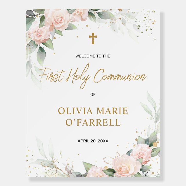 Soft Flowers Welcome To First Holy Communion Foam Board (Front)