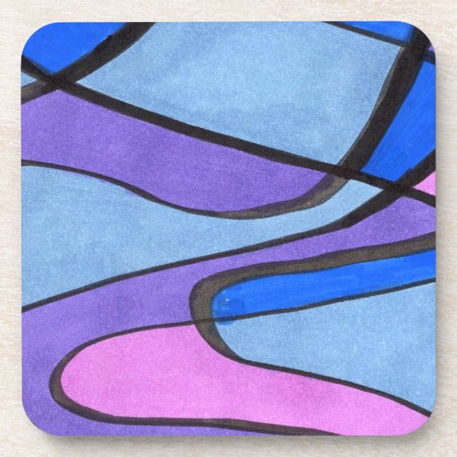 Soft flowing abstract design in pink blue violet beverage coaster (Front)