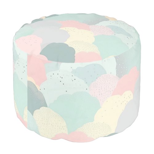 Soft Fluffy Shades of Green and Pink Clouds Pouf