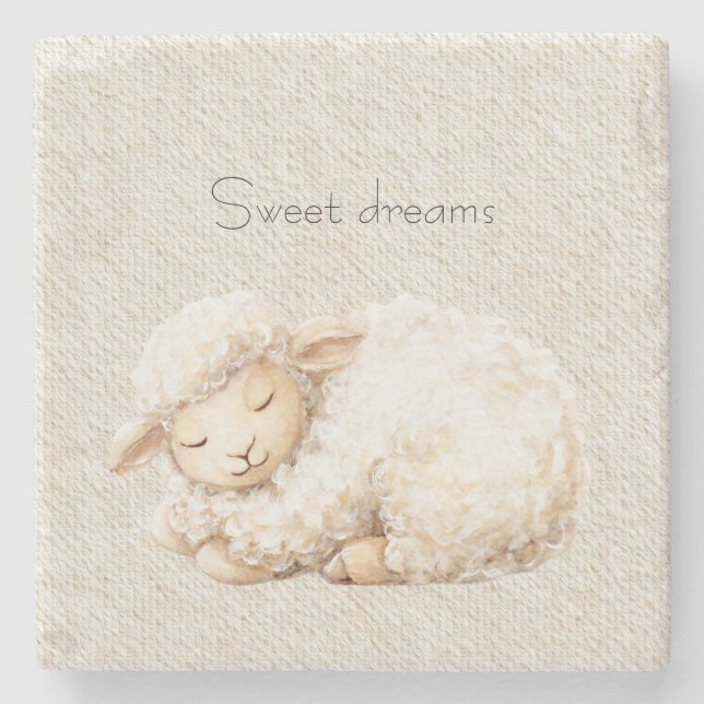 Soft Fluffy Sleeping Sheep Stone Coaster (Front)