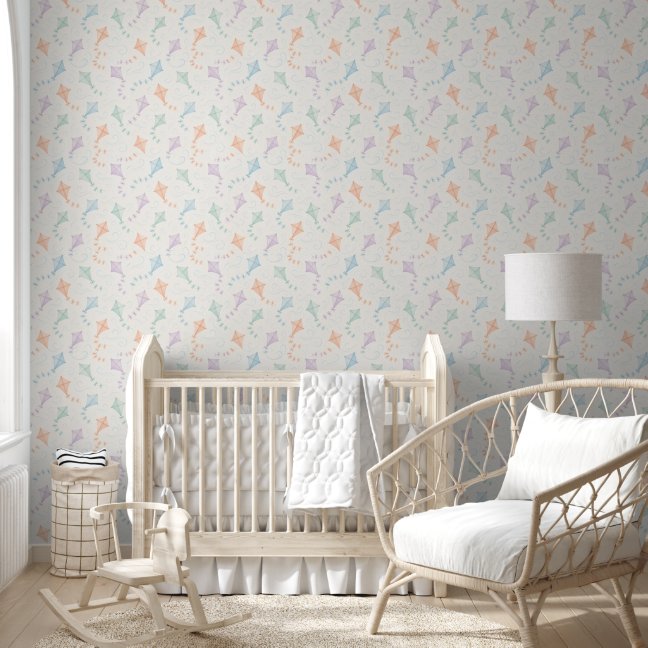 Soft Flying Kites Pattern in Pastel Tone Wallpaper