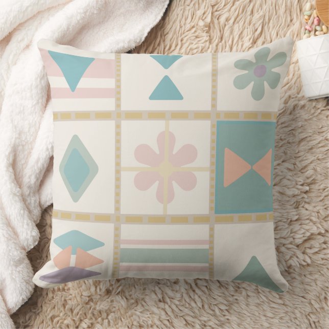 Soft Folk Tiles Throw Pillow (Blanket)