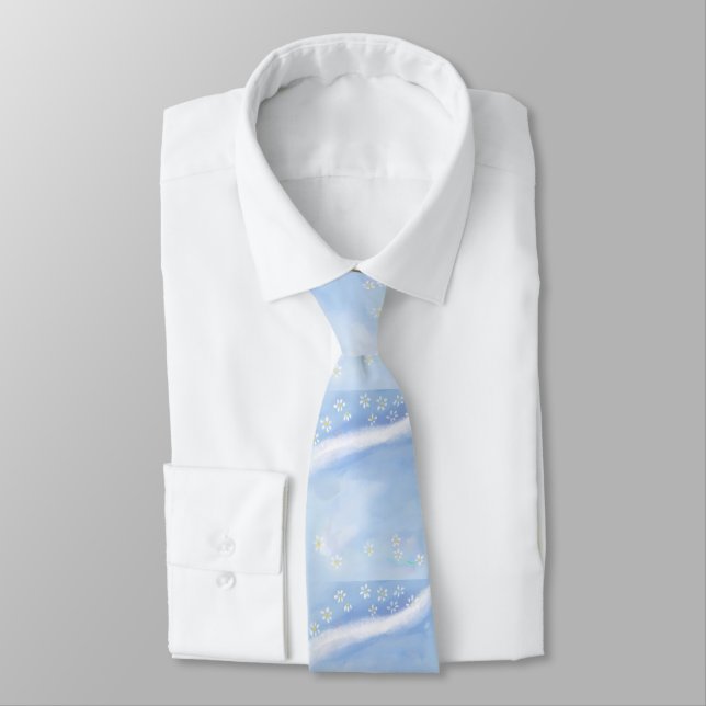 Soft Fresh Blue & White Swirl Neck Tie (Tied)