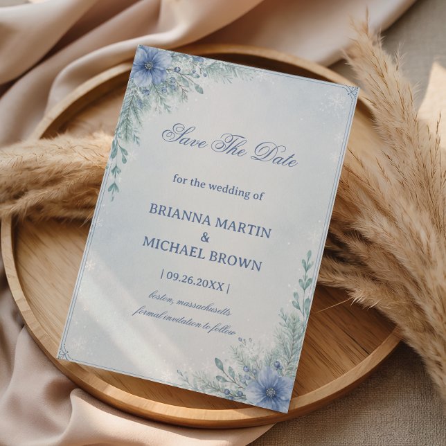 Soft Frosted Blue Botanical Serenity Save The Date (Creator Uploaded)