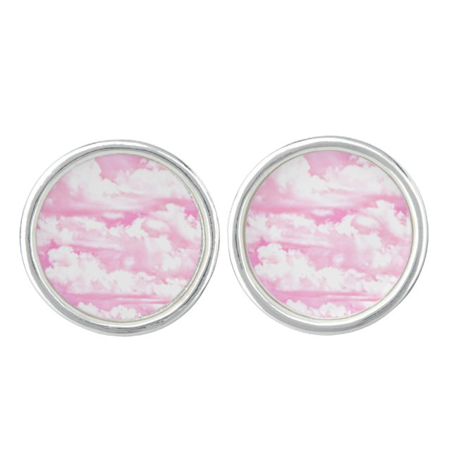 Soft Fuchsia Pink Girly Clouds Cufflinks (Front)