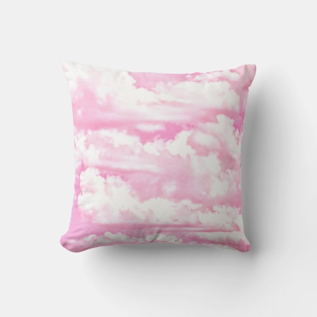 Soft Fuchsia Pink Girly Clouds Throw Pillow (Front)