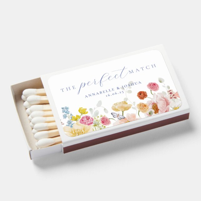 Soft Garden Florals Wedding Matchboxes (Front Open)