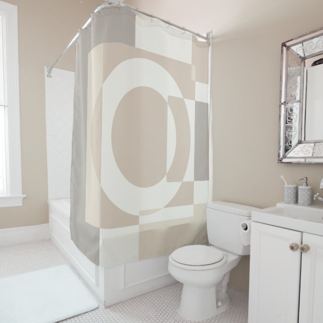 Soft Geometric Blocks – Simple and Sleek Shower Curtain (In Situ)
