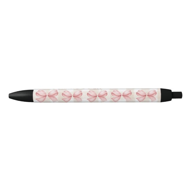 Soft Gingham & Pink Bow Custom Name  Pen (Front)