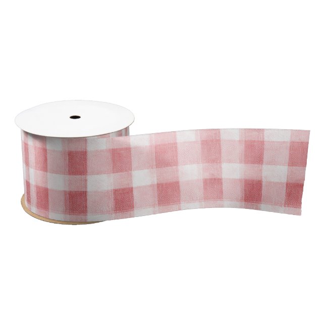 Soft Girly Pink White Plaid Stripes Birthday Satin Ribbon (Spool)