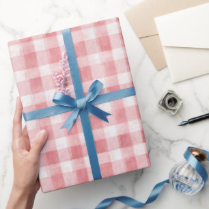 Soft Girly Pink White Plaid Stripes Birthday Wrapping Paper