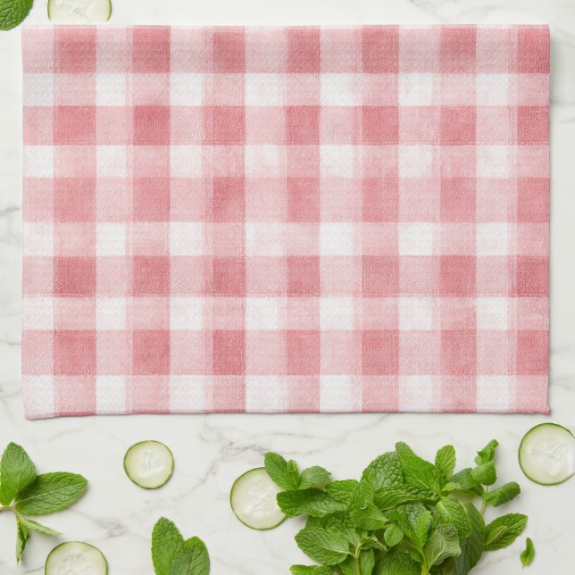 Soft Girly Pink White Plaid Stripes Bridal Showe   Kitchen Towel (Folded)