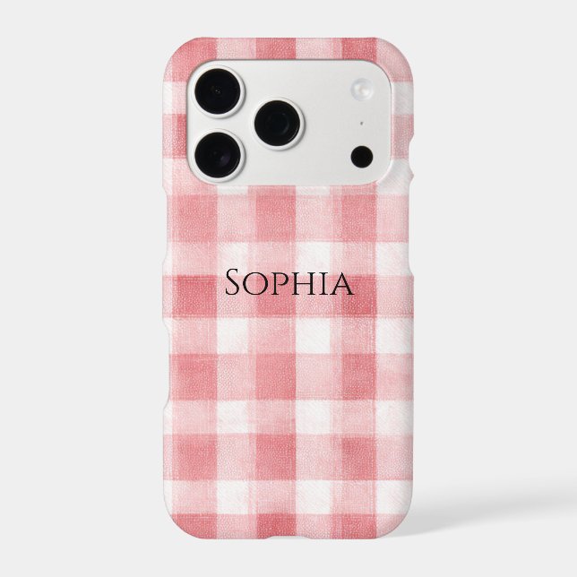 Soft Girly Pink White Plaid Stripes iPhone Case (Back)