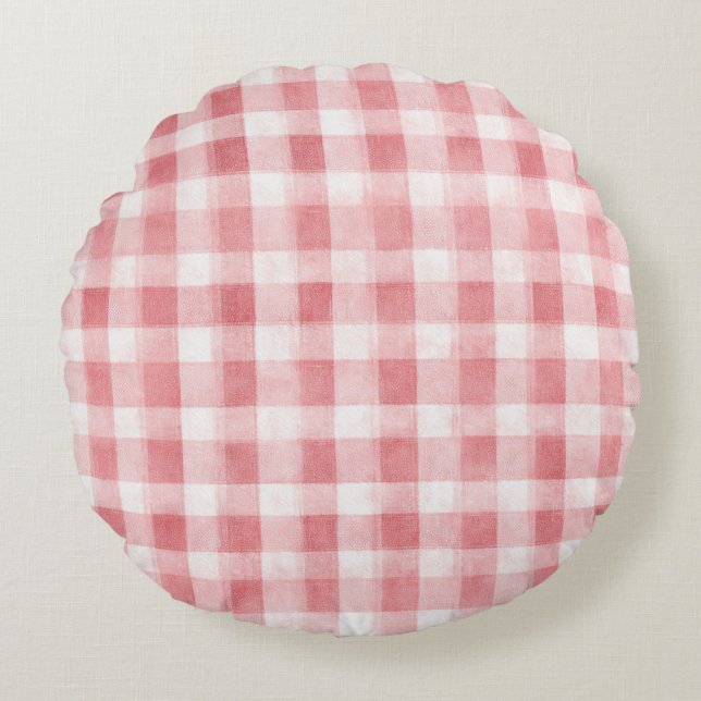 Soft Girly Pink White Plaid Stripes   Round Pillow (Front)