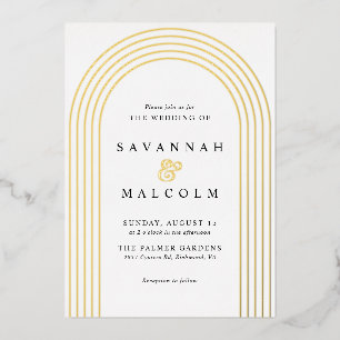 Soft Glam   White and Gold Arch Simple Wedding Foil Invitation