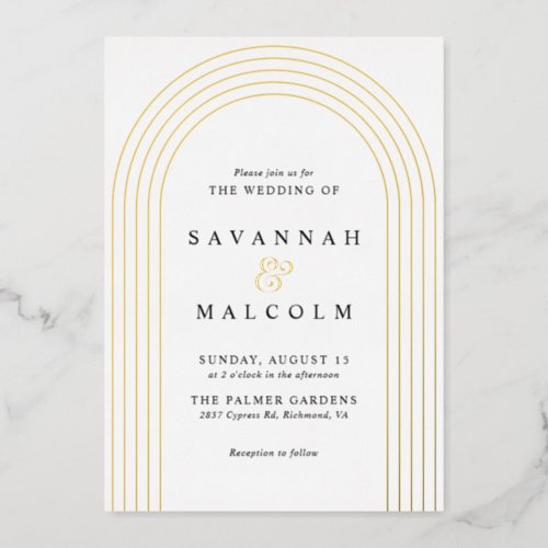 Soft Glam  White and Gold Arch Simple Wedding Foil Invitation
