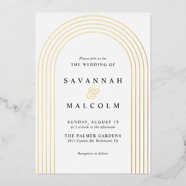 Soft Glam | White and Gold Arch Simple Wedding Foil Invitation (Front)