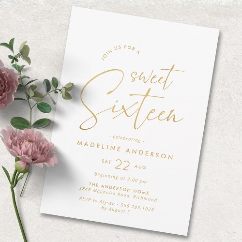Soft Glam  White and Gold Sweet 16th Birthday Invitation