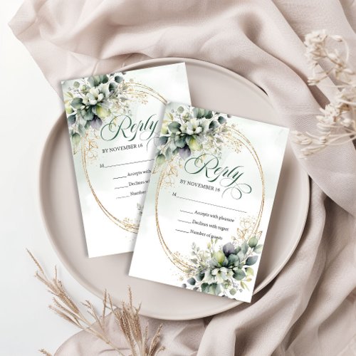 Soft Glow Dusty Green Eucalyptus Wedding RSVP Card