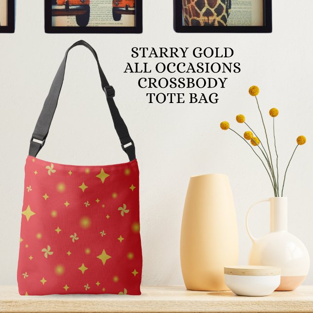 Soft Glow Golden Stars & Floral Petals Pattern Crossbody Bag (Creator Uploaded)
