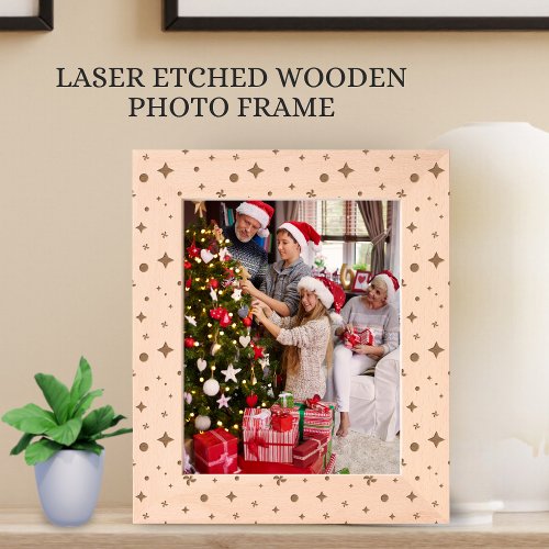 Soft Glow Golden Stars & Floral Petals Pattern Engraved Frames