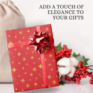 Soft Glow Golden Stars & Floral Petals Pattern Wrapping Paper