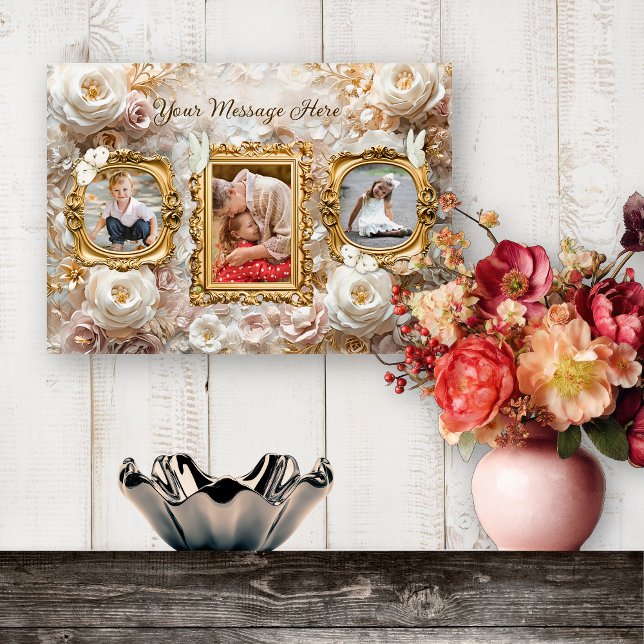 Soft Gold Baroque Floral Photo Frames Collage Acrylic Print (Creator Uploaded)