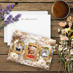 Soft Gold Baroque Floral Photo Frames Collage Holiday Card