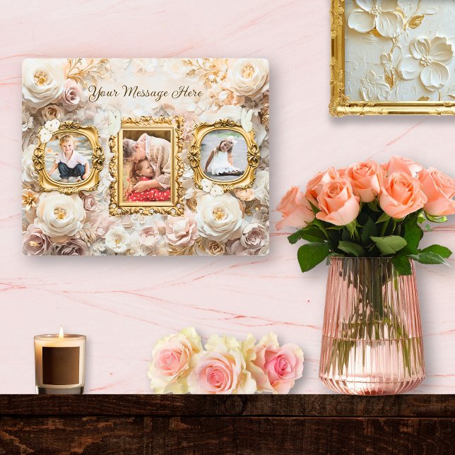 Soft Gold Baroque Floral Photo Frames Collage Metal Print (Creator Uploaded)