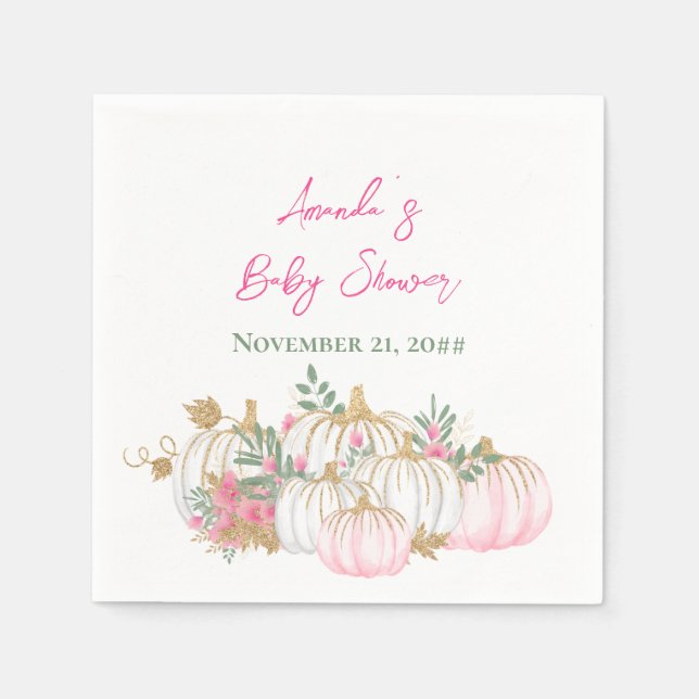 Soft Gold Blush Pink Rose Pumpkin Baby Shower Napkins (Front)