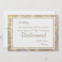 Soft Gold Bokeh Lights Will You Be My Bridesmaid Invitation