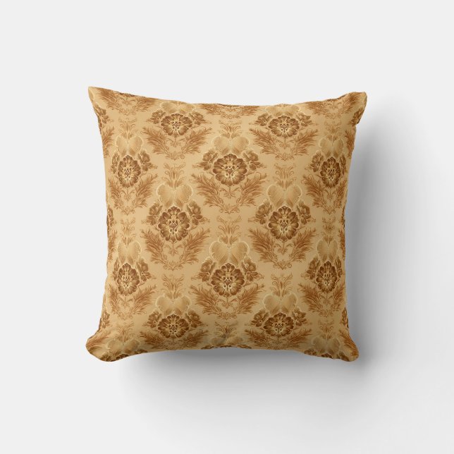 Soft Gold Damask Floral Throw Pillow (Front)